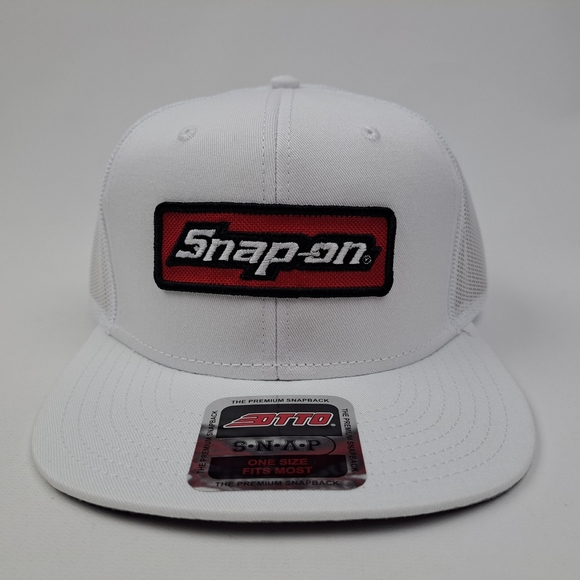 Snap On Embroidered Patch Flat Bill Trucker Mesh Snapback Cap Hat White - Picture 2 of 4